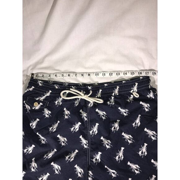 Men's Navy and White Lobster Print Polo Ralph Lauren Trunks - Picture 5 of 7